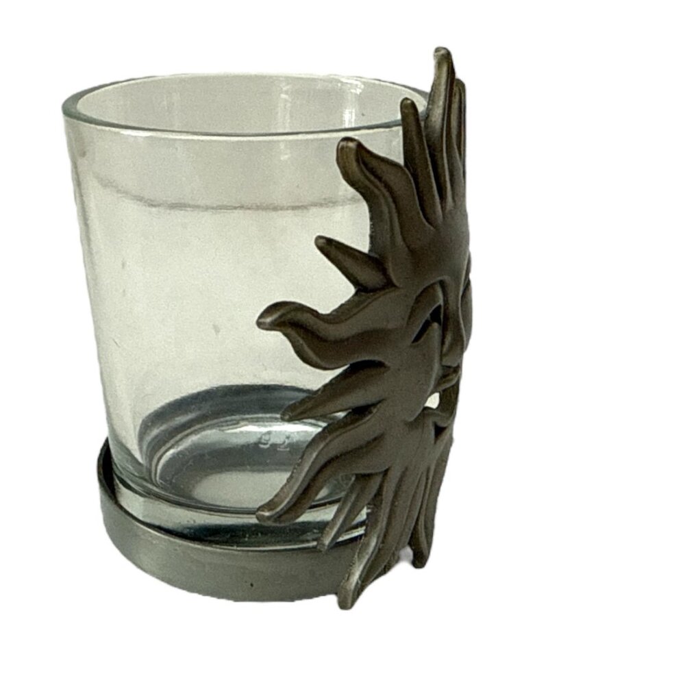 Set of 2 Celestial Sun & Moon Glass Candle Holders Metal Wrap Votive Tealight - Picture 4 of 5